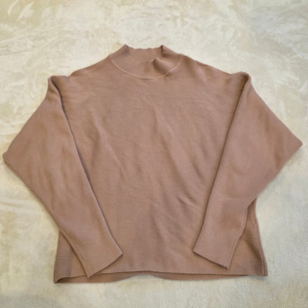 Zesica Dusty Pink Mock Neck Sweater Size M Ribbed Knit Drop Shoulder Slouchy